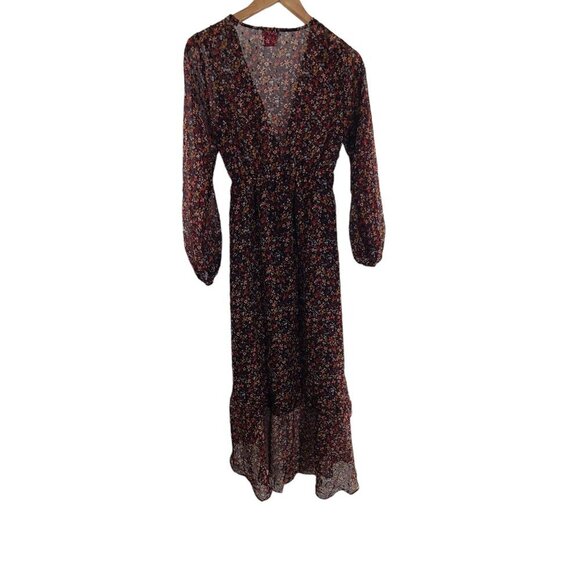 Buddy Love Flower Print Low V Neck Tie Ruffle Hi Low Hem Maxi Dress Size XS - Picture 2 of 7